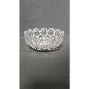 Vintage LE Smith Moon Stars Clear Pressed Glass Serving Bowl 7.5" Scalloped